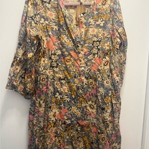 NATURAL LIFE Floral Long Sleeve Dress - Pink, Yellow, Gray